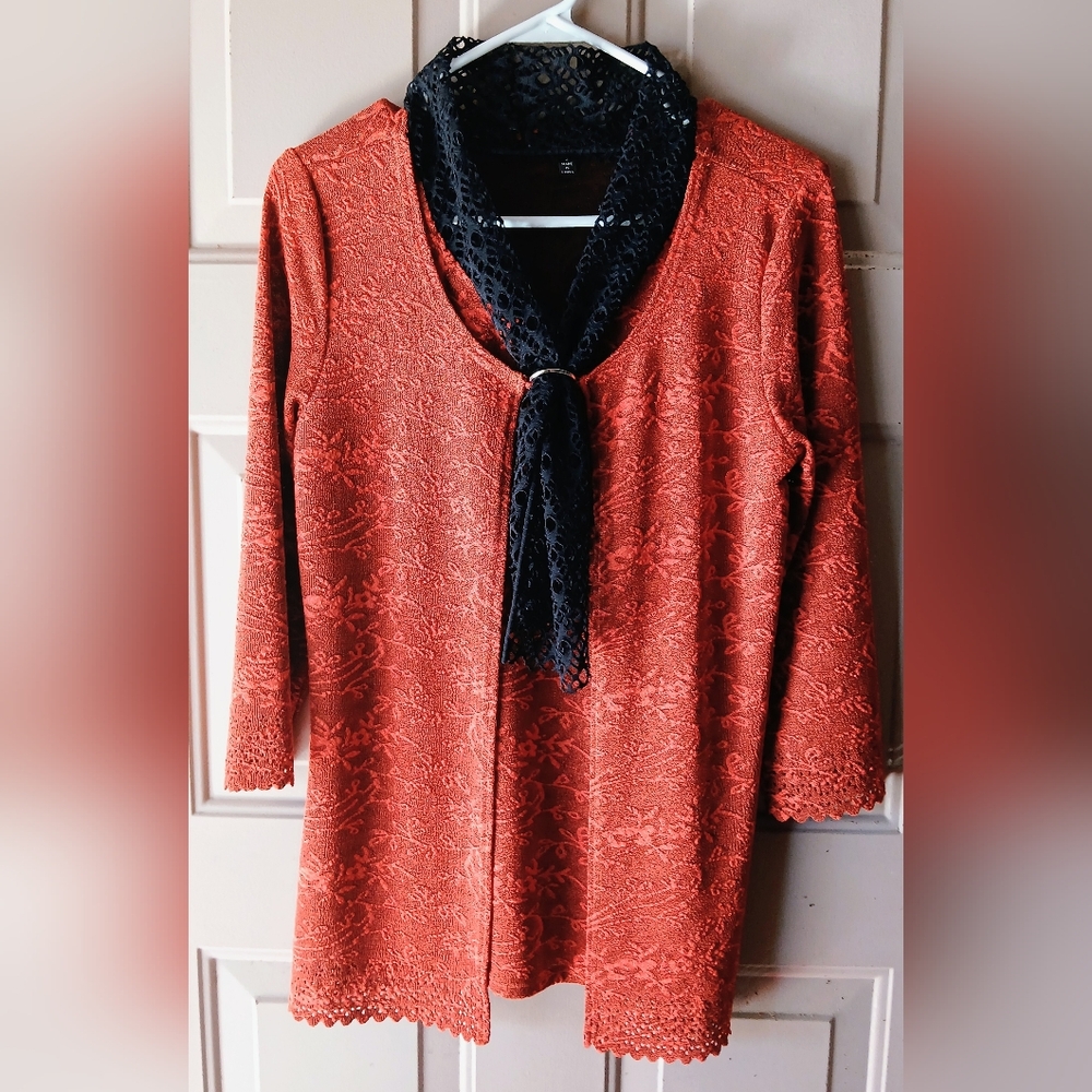 Elegant Lace Women's Blouse - Orange and Black